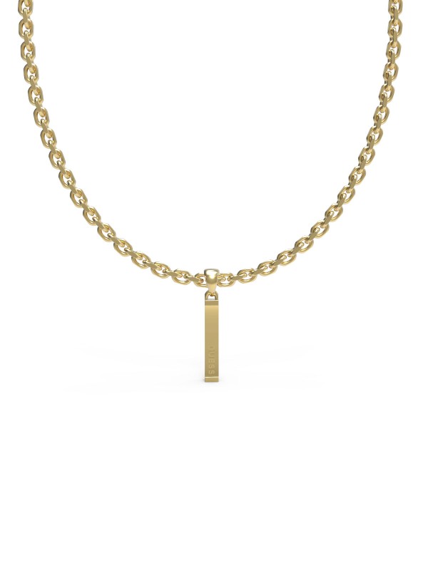 Guess X Plate mušku ogrlicu sa pločicom sa Guess logotipom - model od nerđajućeg čelika u boji žutog zlata, poručite putem S&L Jokić online shop-a.