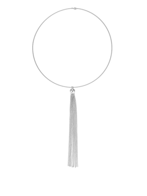Srebrna ogrlica PIANEGONDA Assoluto sa visećim priveskom i resama, dužine 44cm, odiše savremenom elegancijom i sofisticiranim dizajnom.