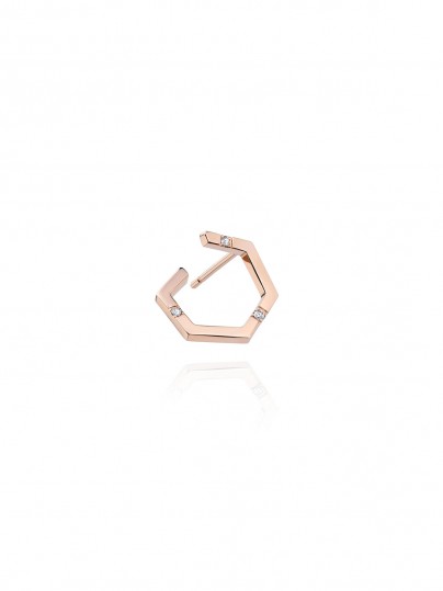 Otkrijte luksuz Burato Amuleto single minđušu za desno uvo - 18ct roze zlato, beli dijamanti, šestougaoni dizajn. Savršenstvo u svakom komadu.